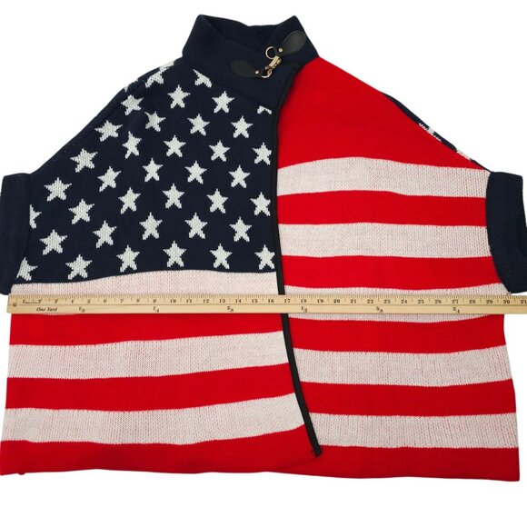 Janice Apparel Open Front Knit Cardigan Poncho ONE SIZE American Flag Pattern - Picture 3 of 16